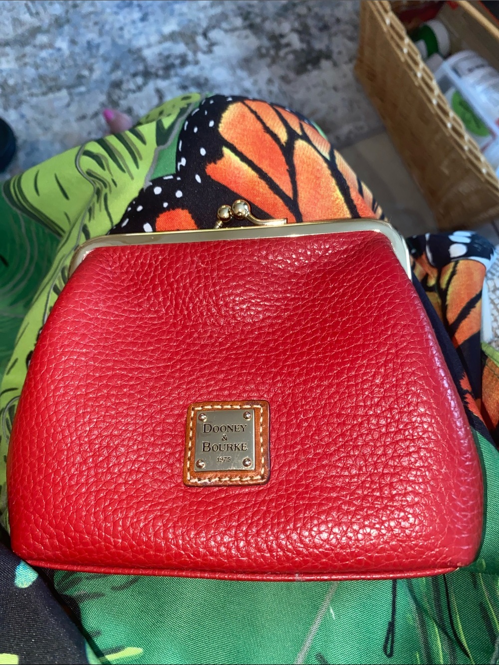 Dooney & Bourke Red Pebbled Leather Kiss-Lock Wallet